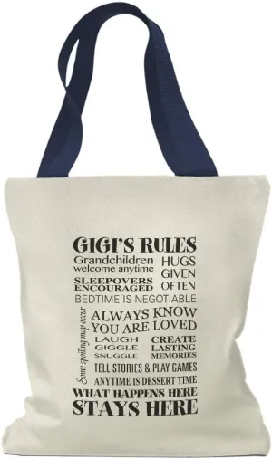 Custom Canvas Tote Shopping Bag Gigi's Rules Grandma Family & Friends Reusable Beach for Women