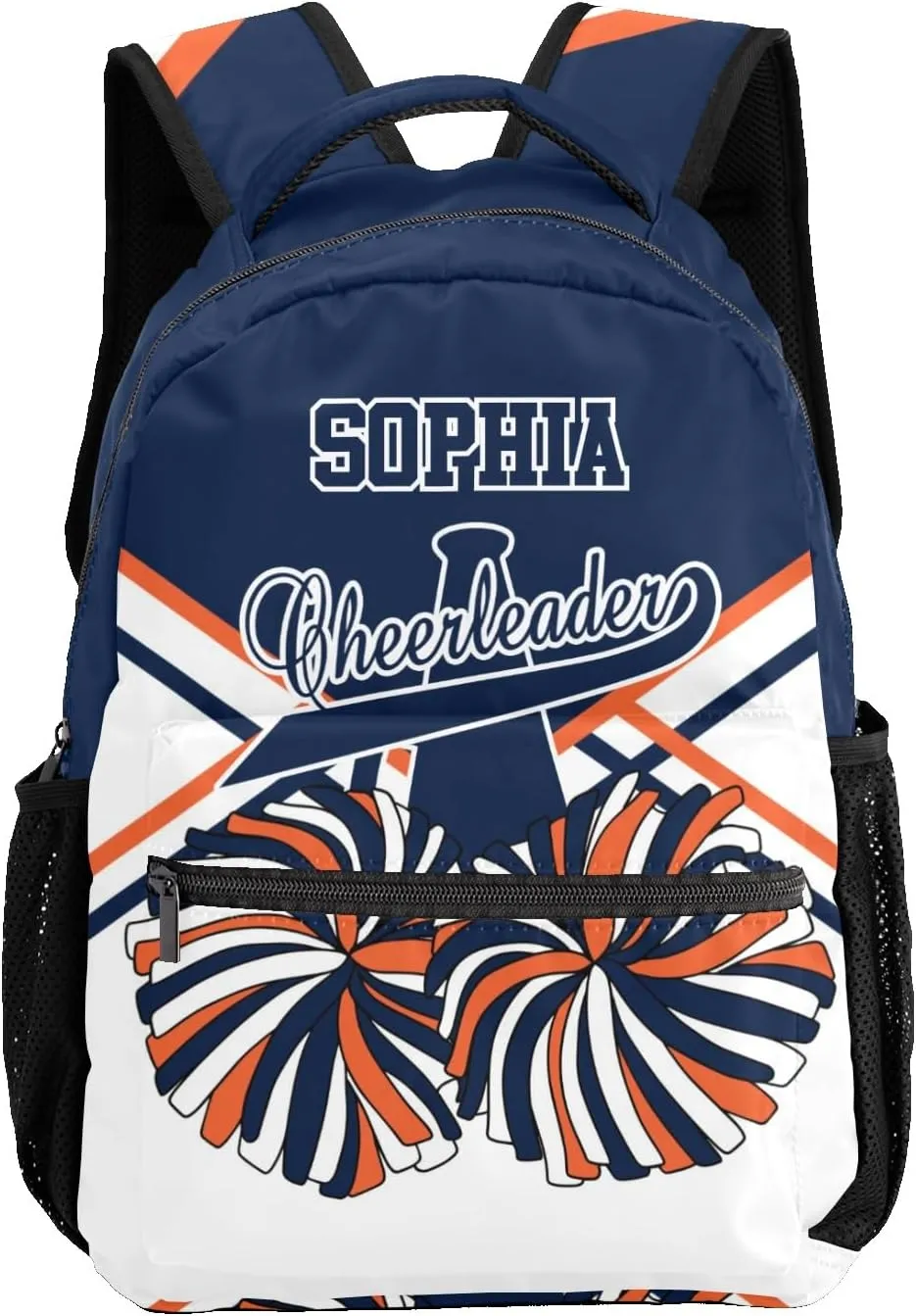 Custom Cheer Cheerleader Navy Blue Orange Personalized Causual Shoulder Bag Sports Leisure Camping Backpack for Women Men
