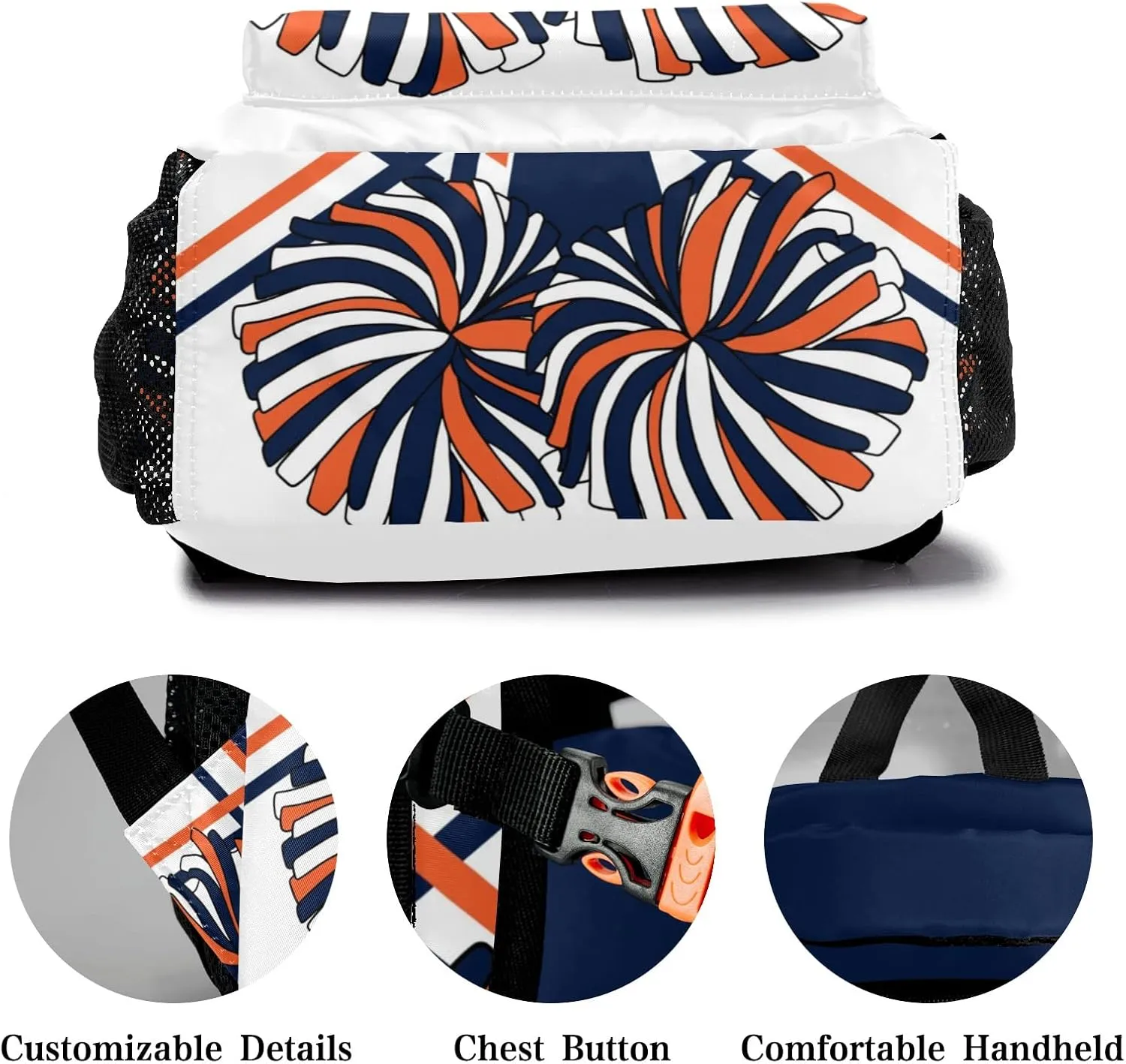 Custom Cheer Cheerleader Navy Blue Orange Personalized Causual Shoulder Bag Sports Leisure Camping Backpack for Women Men