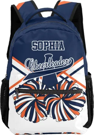 Custom Cheer Cheerleader Navy Blue Orange Personalized Causual Shoulder Bag Sports Leisure Camping Backpack for Women Men