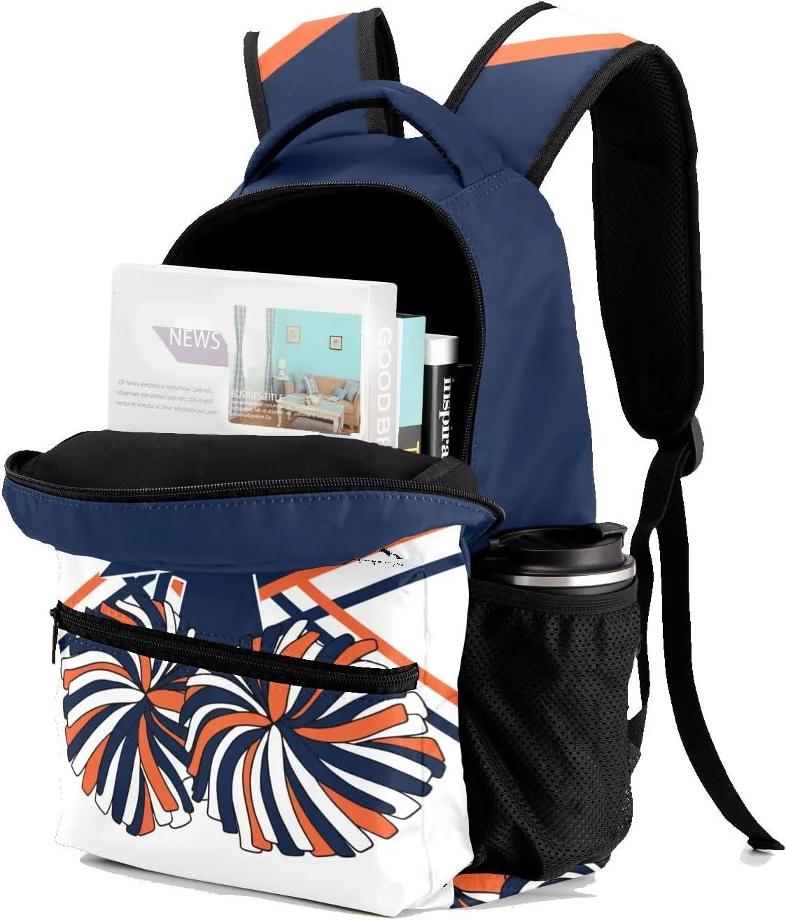 Custom Cheer Cheerleader Navy Blue Orange Personalized Causual Shoulder Bag Sports Leisure Camping Backpack for Women Men