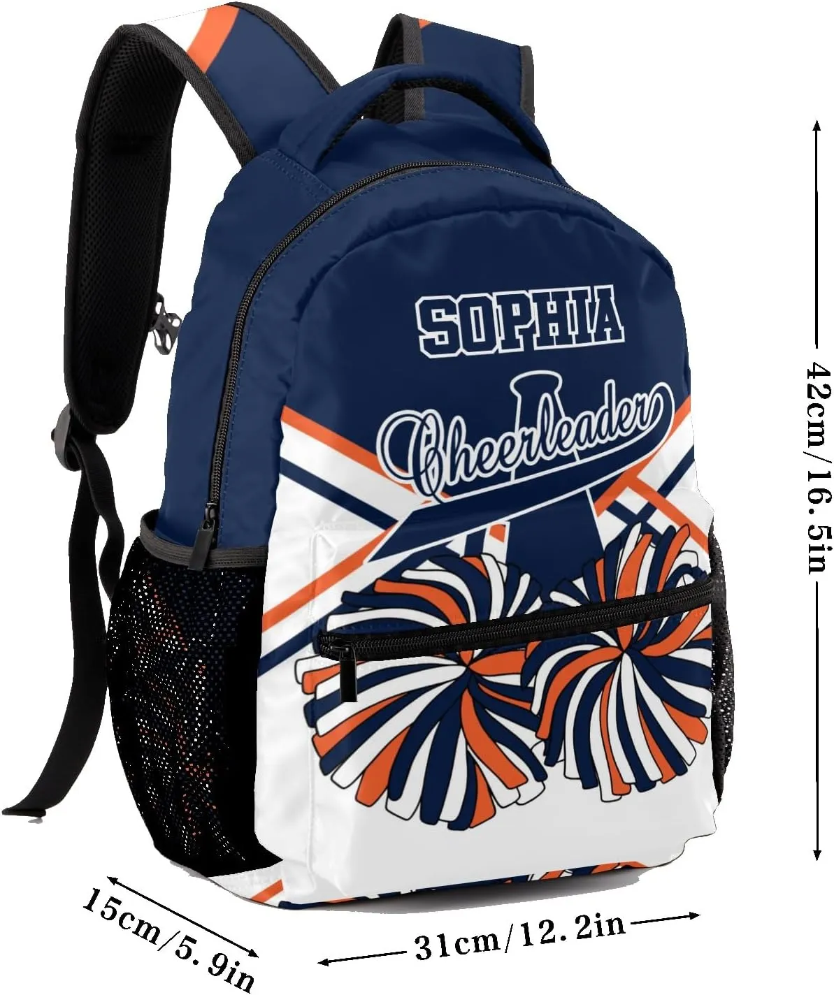 Custom Cheer Cheerleader Navy Blue Orange Personalized Causual Shoulder Bag Sports Leisure Camping Backpack for Women Men
