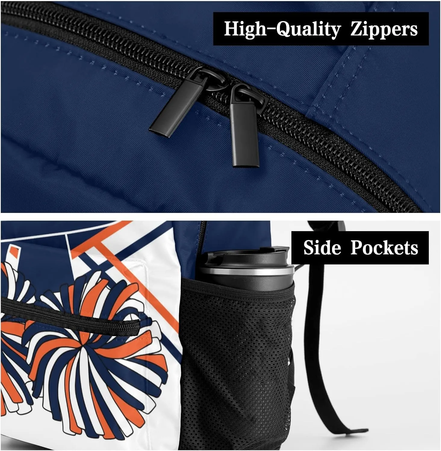 Custom Cheer Cheerleader Navy Blue Orange Personalized Causual Shoulder Bag Sports Leisure Camping Backpack for Women Men