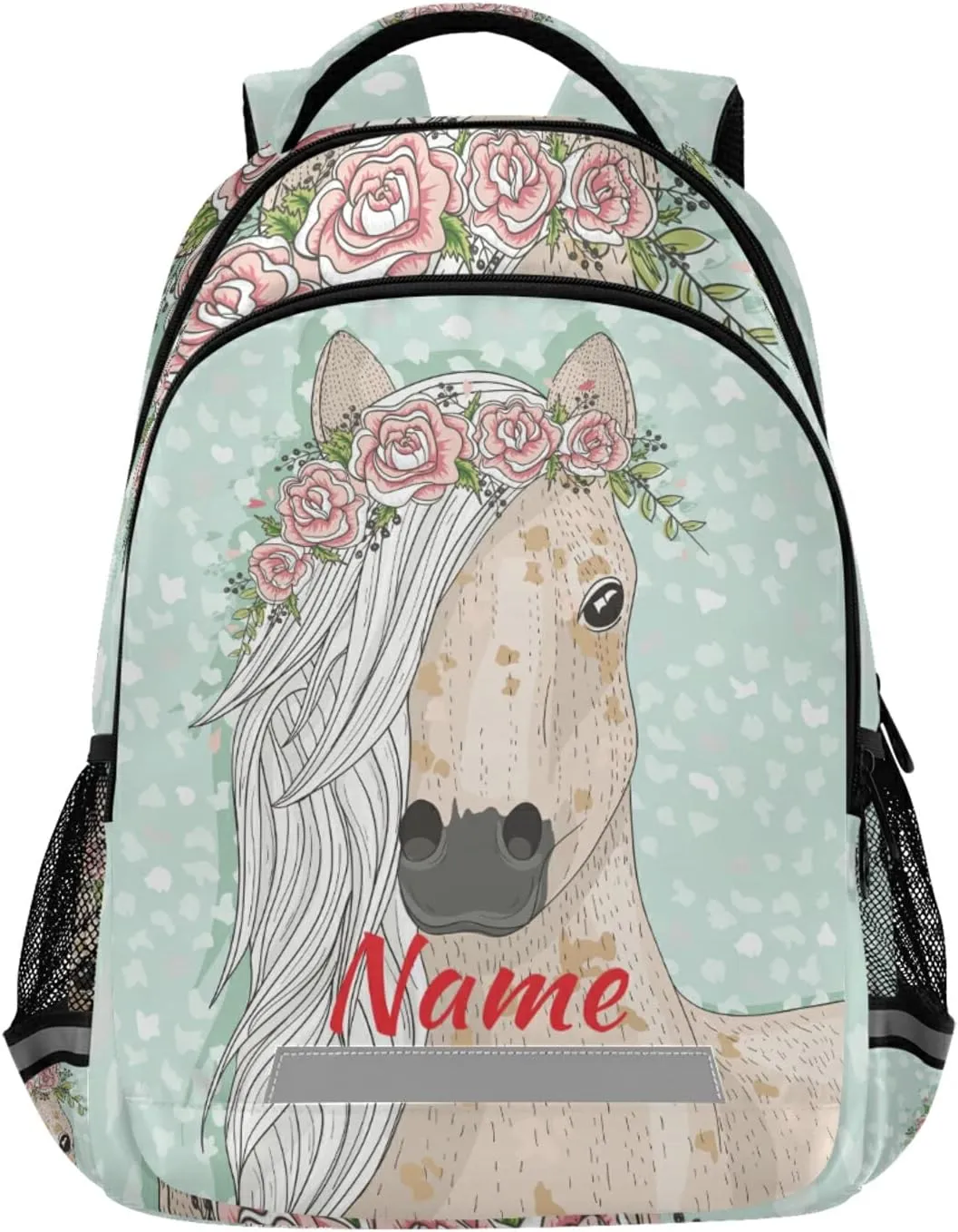 Custom Horse Flowers Backpack Personalized Name Schoolbag for Boys Girls Elementary School Bookbag Daypack Rucksack
