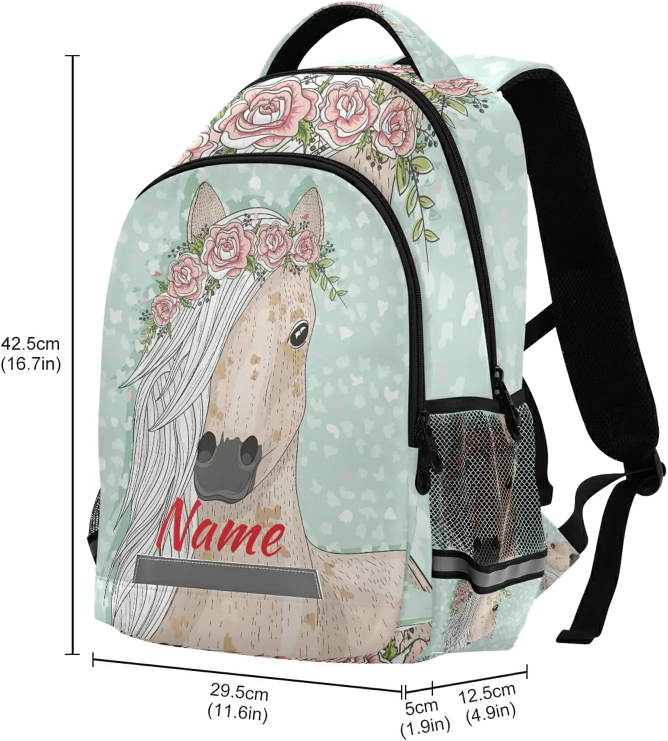 Custom Horse Flowers Backpack Personalized Name Schoolbag for Boys Girls Elementary School Bookbag Daypack Rucksack