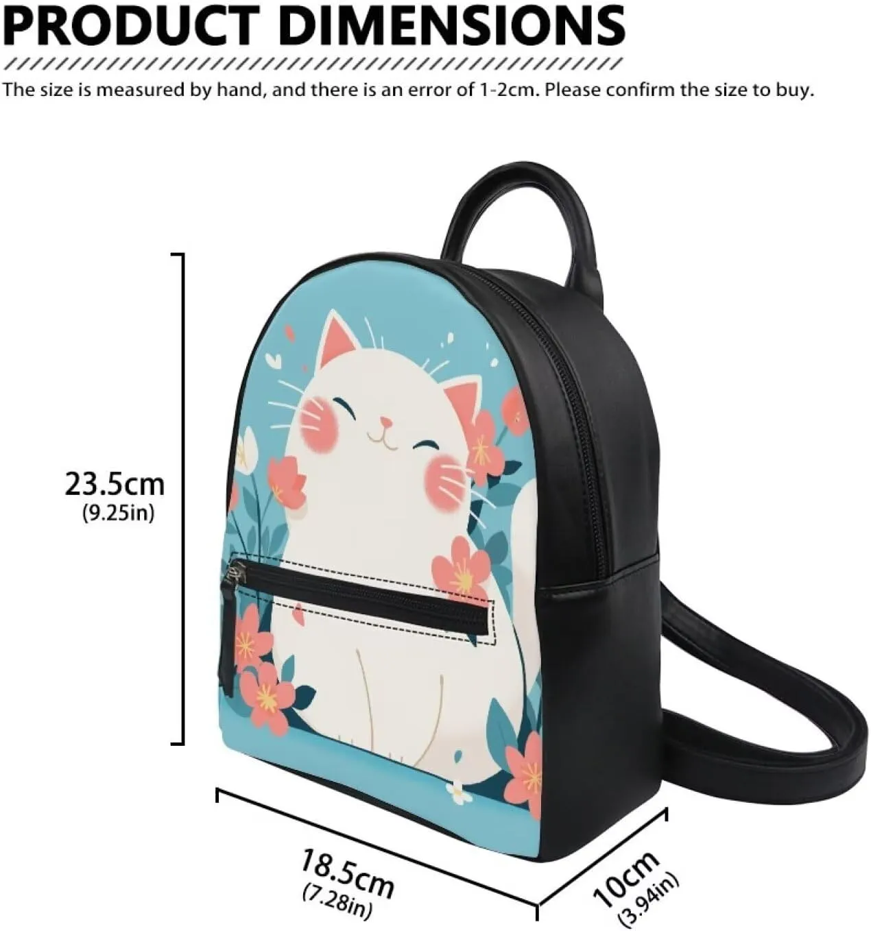 Custom Kawaii Mini Backpack Purse For Women Teen Girls PU Leather Zipper Closure Handbag Tote Small Travel Shopping Bag For School Travel Vacation Mini Casual Daypack Cute Cat Print
