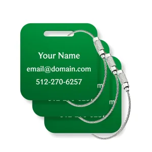 Custom METAL Luggage Tags (3 or 6 Pack) - Personalized Unique Suitcase & Backpack Travel, Durable, Waterproof & Heavy Duty (Green)