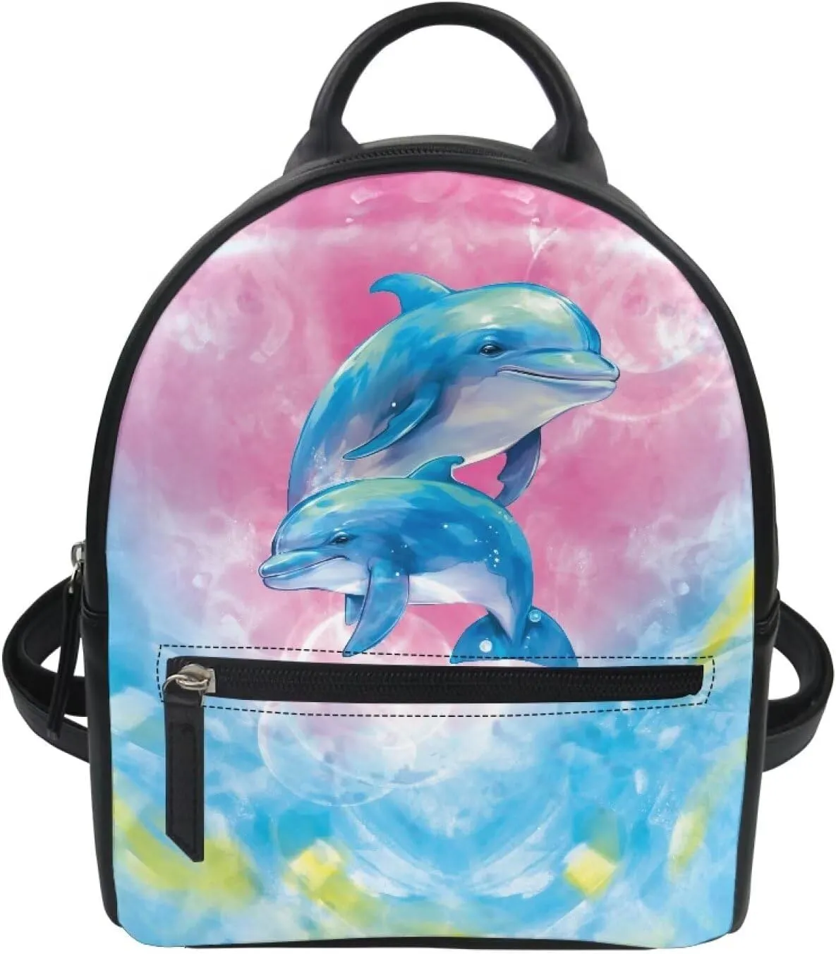Custom Mini Backpack Purse For Women Teen Girls Cartoon Dolphin Pattern Cute Mini Backpacks PU Leather Zipper Closure Handbag Tote Small Travel Shopping Bag