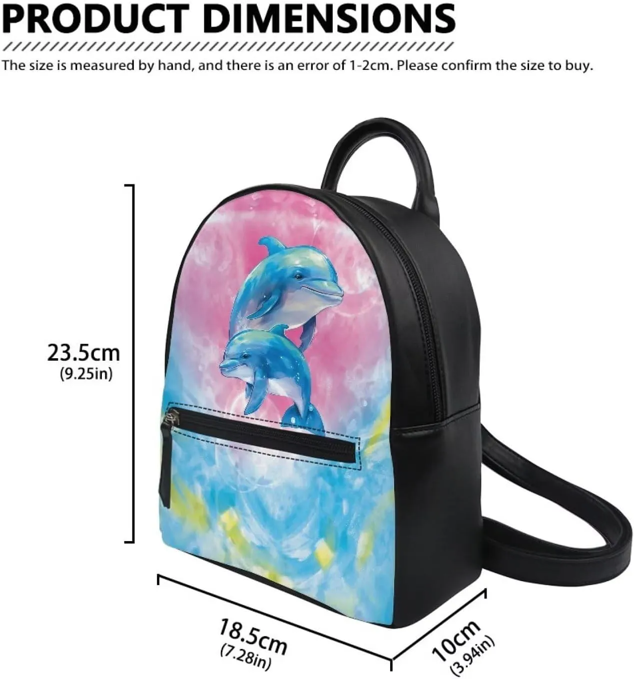 Custom Mini Backpack Purse For Women Teen Girls Cartoon Dolphin Pattern Cute Mini Backpacks PU Leather Zipper Closure Handbag Tote Small Travel Shopping Bag
