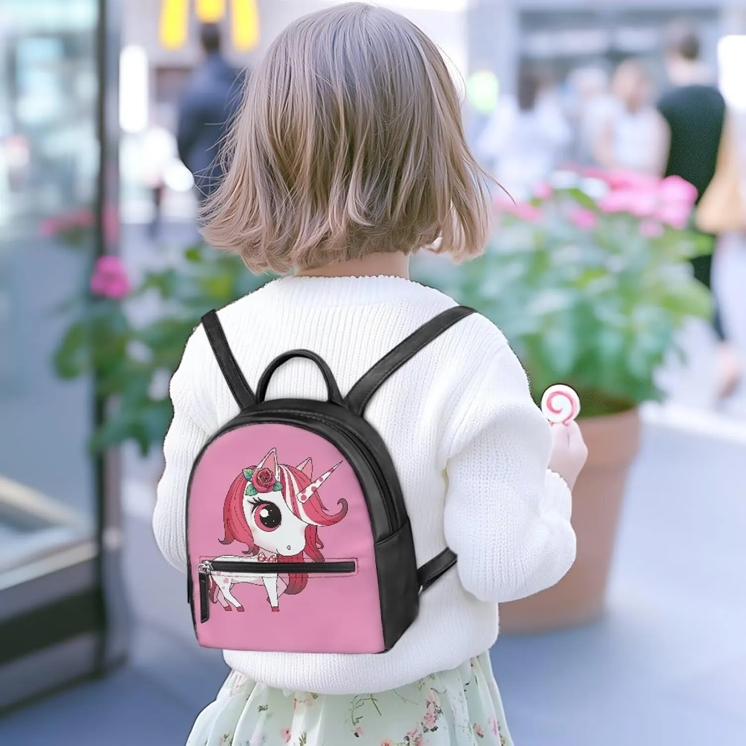 Custom Mini Backpack Purse For Women Teen Girls Cartoon Rose Horse Pattern Cute Mini Backpacks PU Leather Zipper Closure Handbag Tote Small Travel Shopping Bag