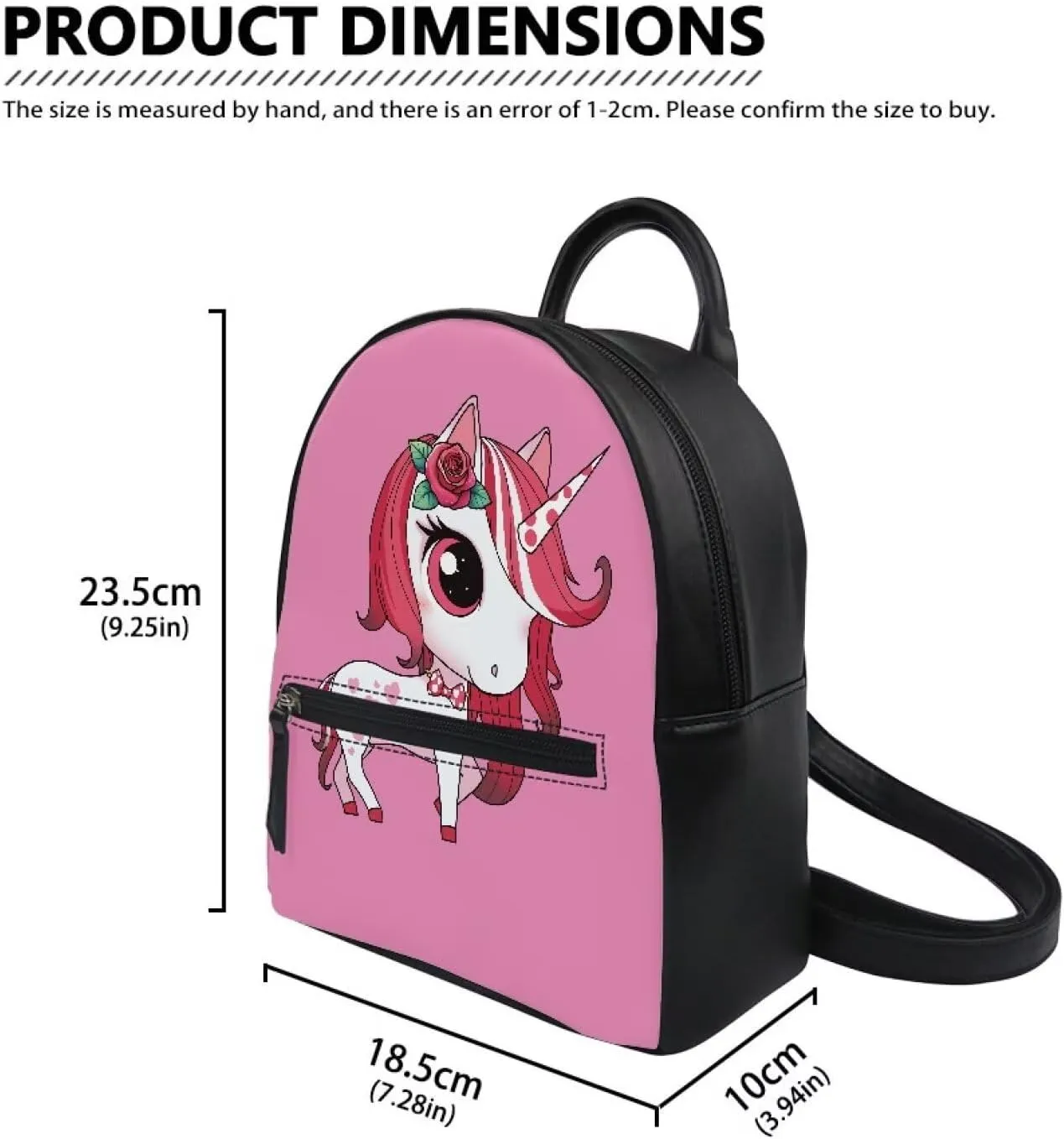 Custom Mini Backpack Purse For Women Teen Girls Cartoon Rose Horse Pattern Cute Mini Backpacks PU Leather Zipper Closure Handbag Tote Small Travel Shopping Bag