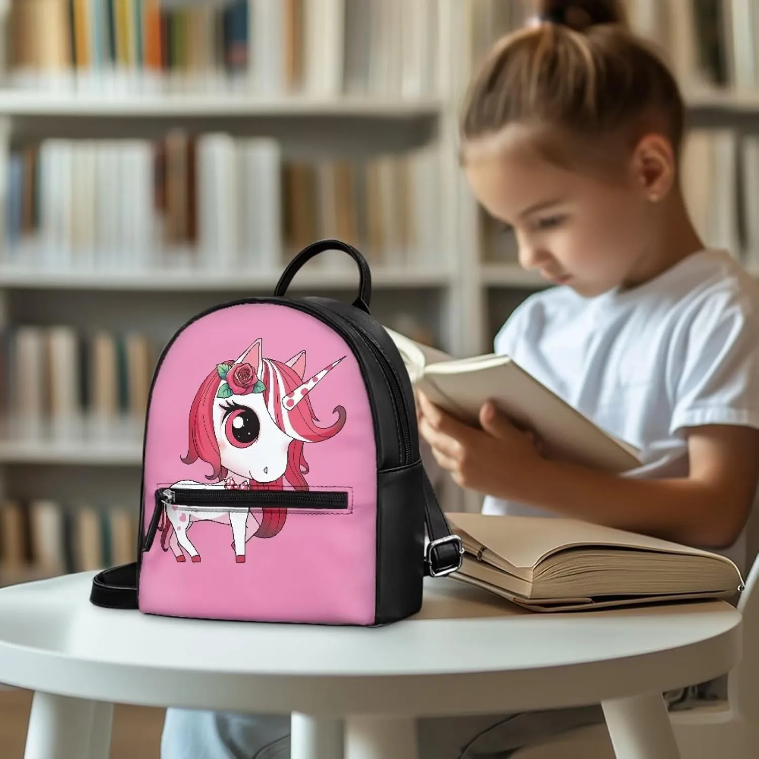Custom Mini Backpack Purse For Women Teen Girls Cartoon Rose Horse Pattern Cute Mini Backpacks PU Leather Zipper Closure Handbag Tote Small Travel Shopping Bag