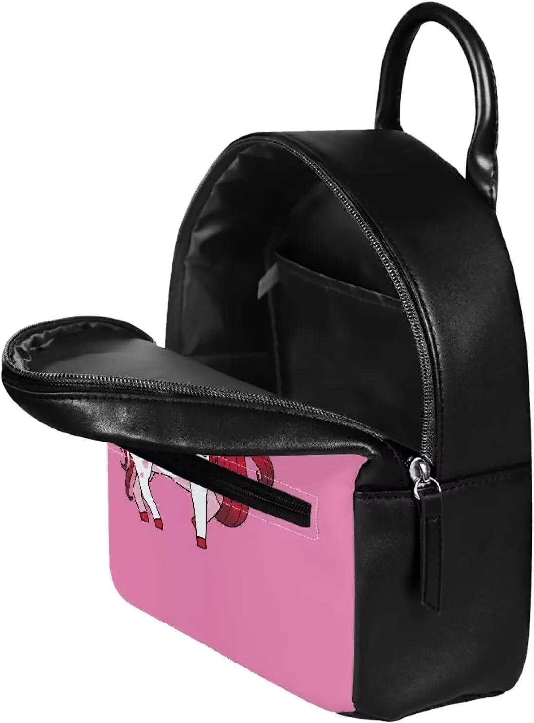 Custom Mini Backpack Purse For Women Teen Girls Cartoon Rose Horse Pattern Cute Mini Backpacks PU Leather Zipper Closure Handbag Tote Small Travel Shopping Bag