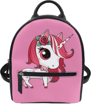 Custom Mini Backpack Purse For Women Teen Girls Cartoon Rose Horse Pattern Cute Mini Backpacks PU Leather Zipper Closure Handbag Tote Small Travel Shopping Bag