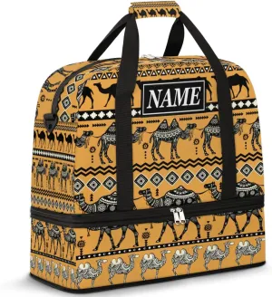 Customize Personalized Travel Duffel Bag Ethnic Animal Camel Sport Gym Bag for Woman Man,Waterproof Foldable Weekend Overnight Bag for Yoga Workout Training with Shoe Compartment