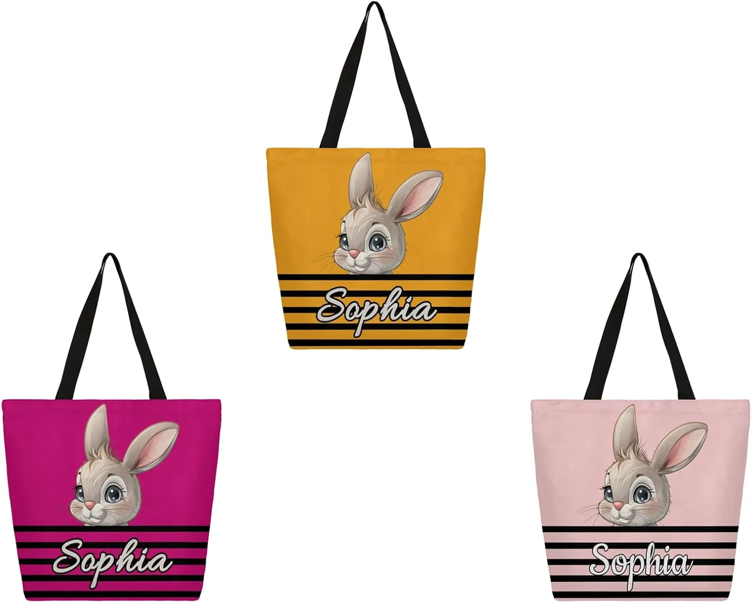 Cute Animal Personalized Canvas Tote Bag with Name for Women Girls Customized Beach Shoulder Bag Handbags