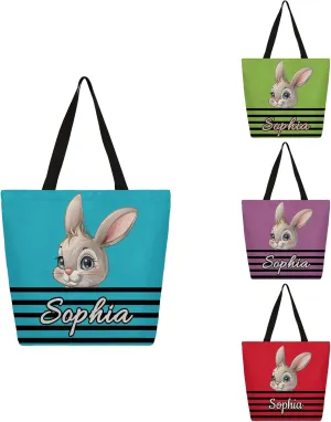 Cute Animal Personalized Canvas Tote Bag with Name for Women Girls Customized Beach Shoulder Bag Handbags
