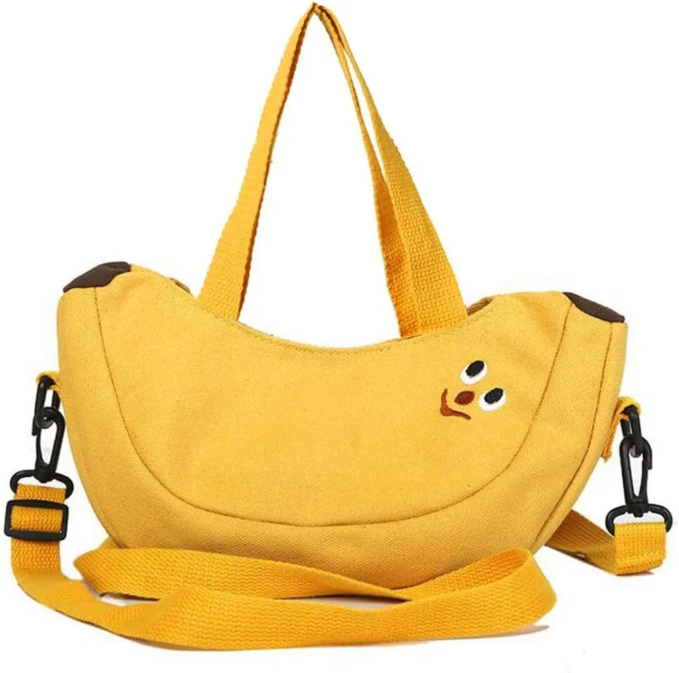 Cute Banana Bag Funny Canvas Novelty Purse Crossbody Bag Handbag Clutch Fruit Shaped Wallet Gifts for Girls Women