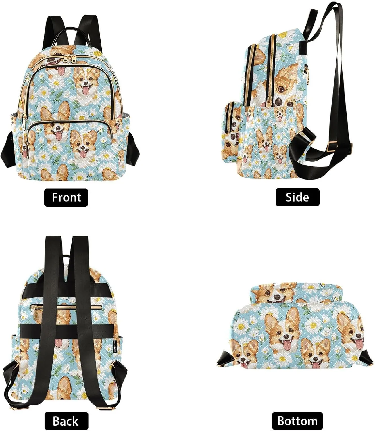 Cute Blue Daisy Dog Backpack Purse for Women Shoulder Bag Fashion Daypack Ladies Handbag Lightweight Travel Bag Rucksack