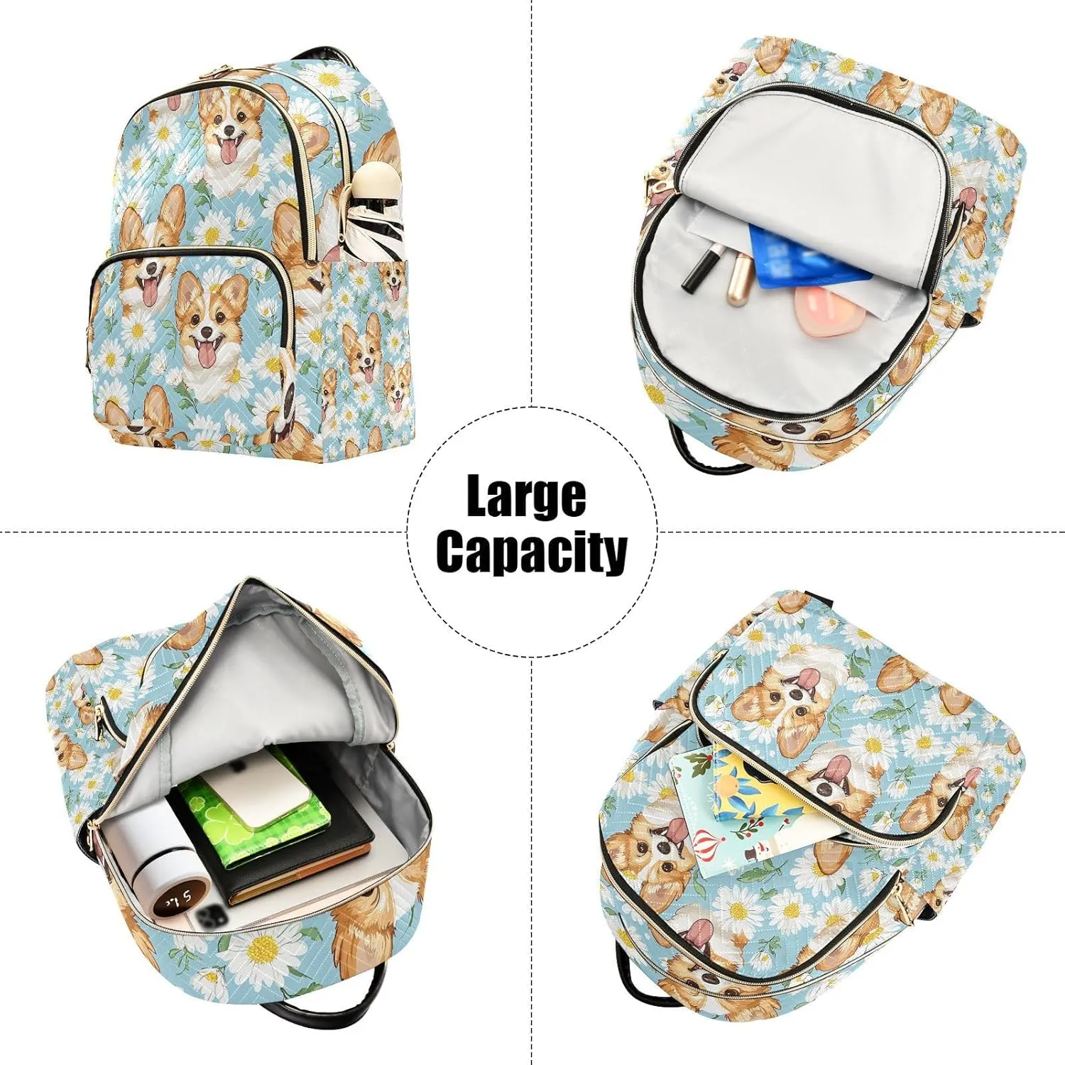 Cute Blue Daisy Dog Backpack Purse for Women Shoulder Bag Fashion Daypack Ladies Handbag Lightweight Travel Bag Rucksack