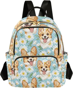Cute Blue Daisy Dog Backpack Purse for Women Shoulder Bag Fashion Daypack Ladies Handbag Lightweight Travel Bag Rucksack