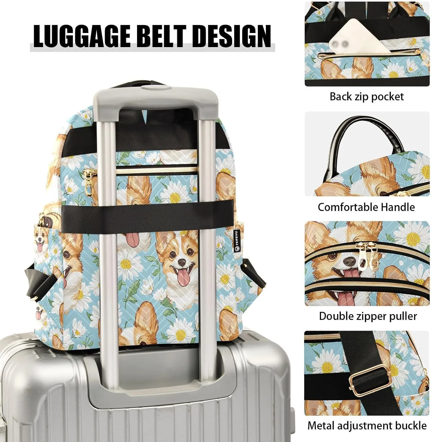 Cute Blue Daisy Dog Backpack Purse for Women Shoulder Bag Fashion Daypack Ladies Handbag Lightweight Travel Bag Rucksack