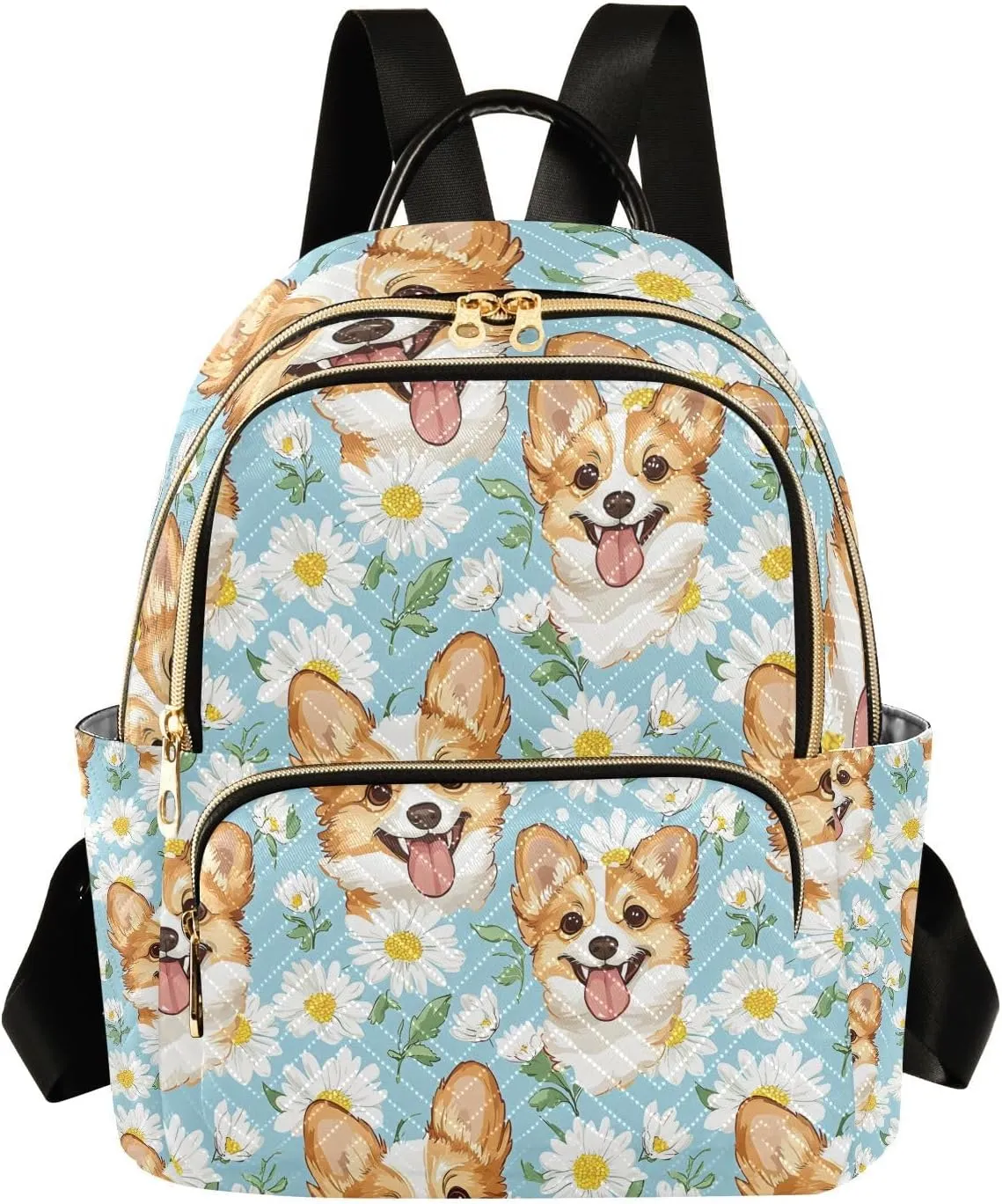 Cute Blue Daisy Dog Backpack Purse for Women Shoulder Bag Fashion Daypack Ladies Handbag Lightweight Travel Bag Rucksack