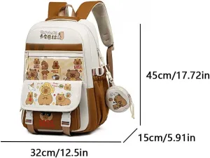 Cute Capybara Backpack Cartoon Bags Nylon Backpack with Mini Bag Kawaii Flap Backpacks Ita Bag