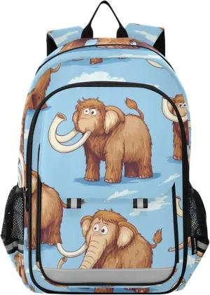 Cute Cartoon Mammoth Blue Backpack Lightweight Bookbag Travel Backpack College School Laptop Bag with Reflective Stripes