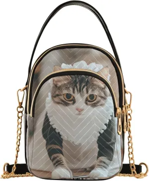 Cute Cat Servant Sling Bag for Women, Small Shoulder Bag Crossbody Bag Purse with Chain Strap Top handle 5.91×3.15×8.27 Inches