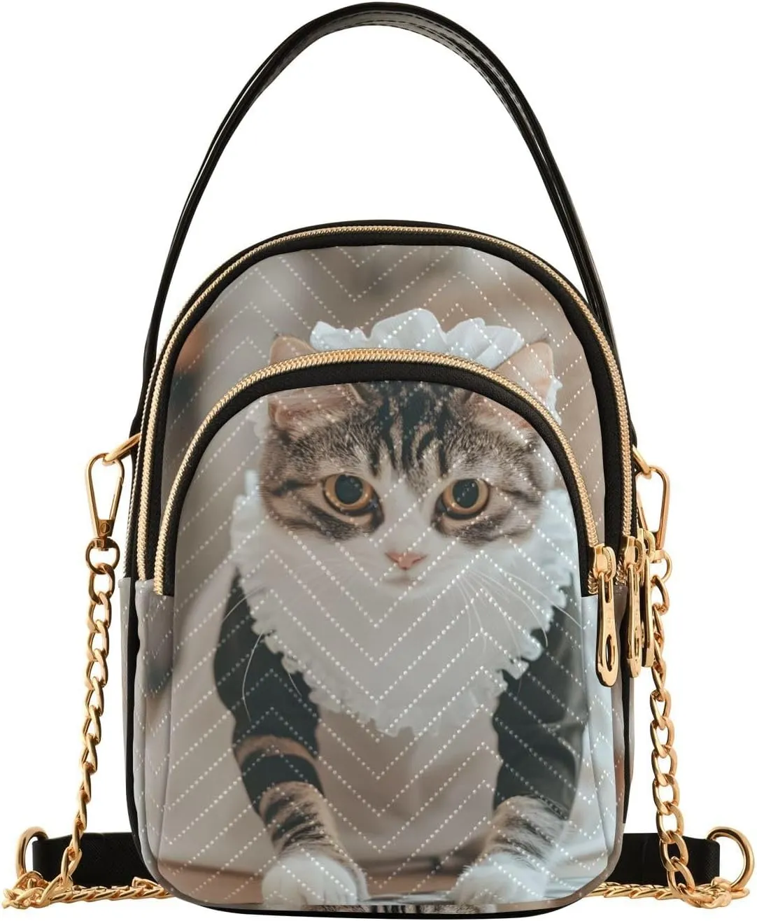 Cute Cat Servant Sling Bag for Women, Small Shoulder Bag Crossbody Bag Purse with Chain Strap Top handle 5.91×3.15×8.27 Inches