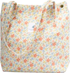Cute Corduroy Tote Bag Canvas Shoulder Handbags for Women Travel Shopping