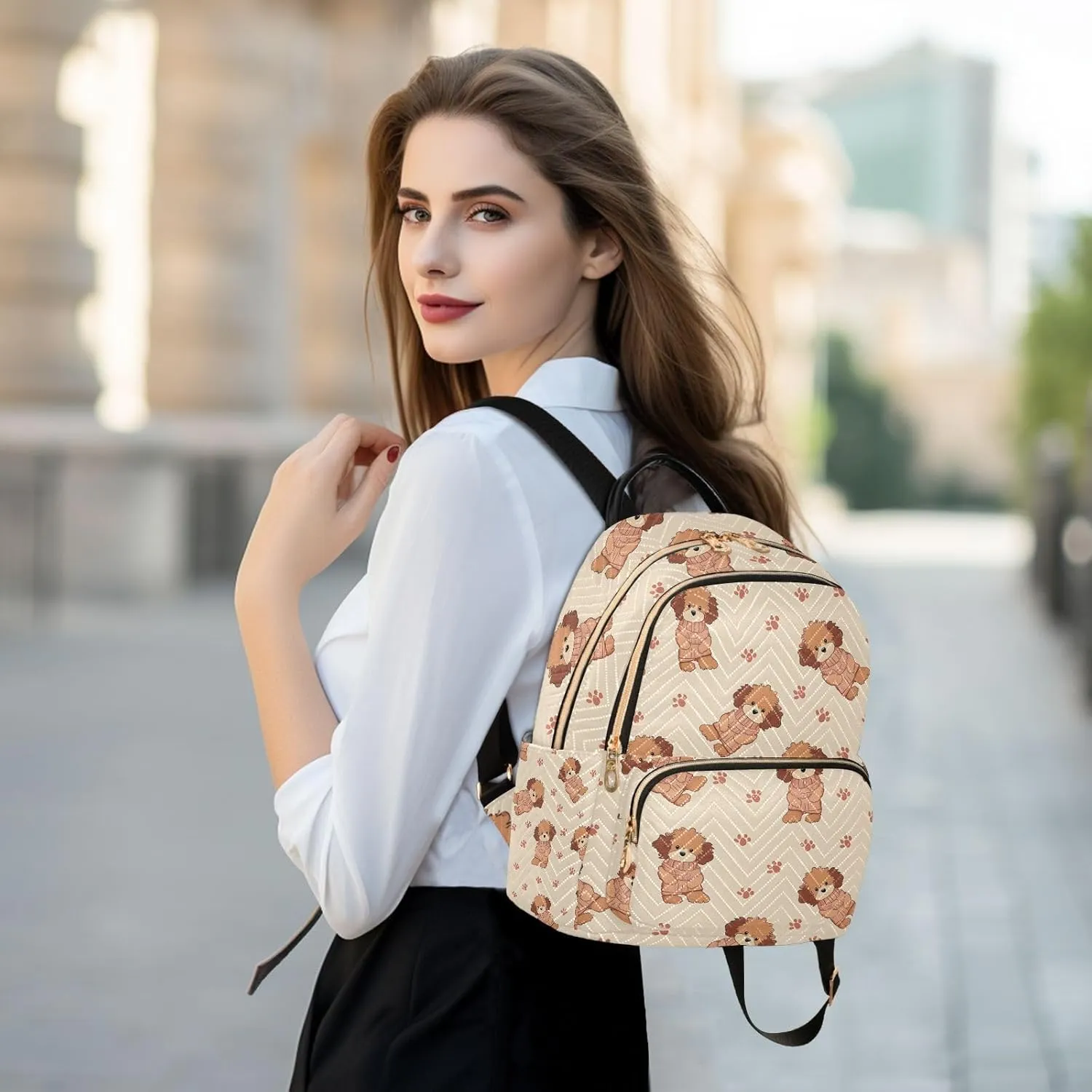 Cute Dog Footprint Pattern Mini Backpack Purse for Women Shoulder Bag Fashion Daypack Ladies Handbag Lightweight Travel Bag Rucksack