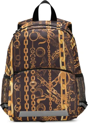 Cute Kids Backpack for Boys and Girls Golden Chain Pattern on Black Background Chestnut Mini Travel Back Pack Schoolbag