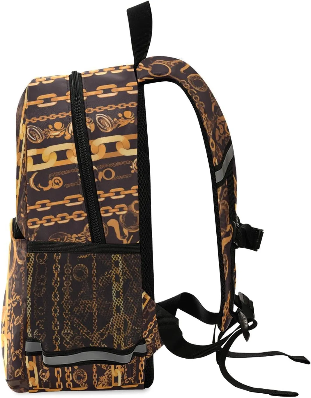 Cute Kids Backpack for Boys and Girls Golden Chain Pattern on Black Background Chestnut Mini Travel Back Pack Schoolbag