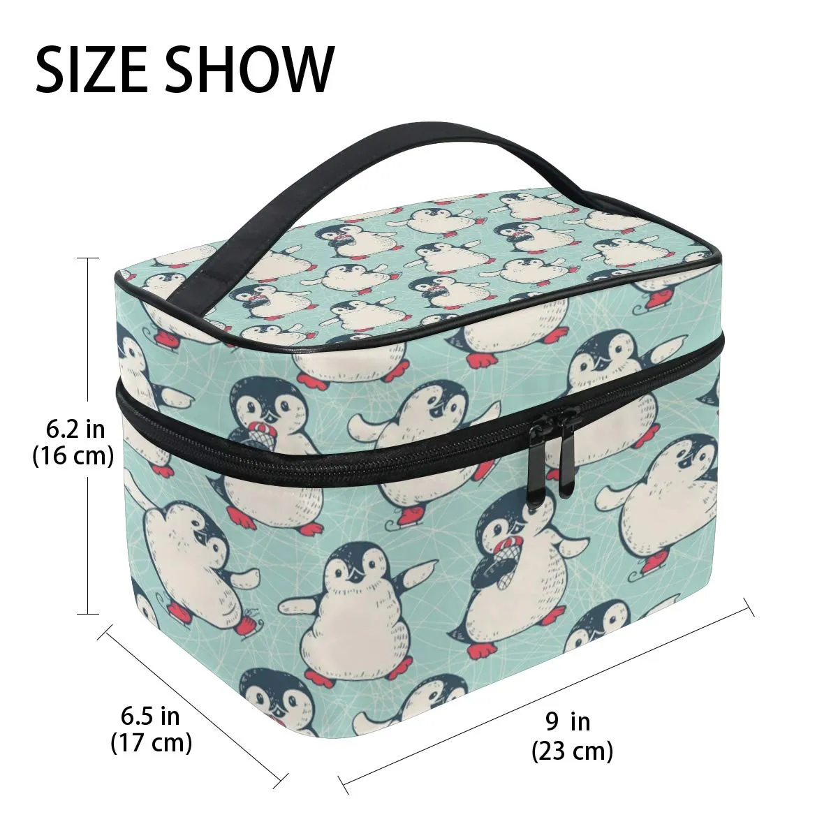 Cute Penguin Makeup Bag Portable Travel Cosmetic Bag Organizer Multifunction Case with Double Zipper Toiletry Bag for Woman (9"x6.2"x6.5")