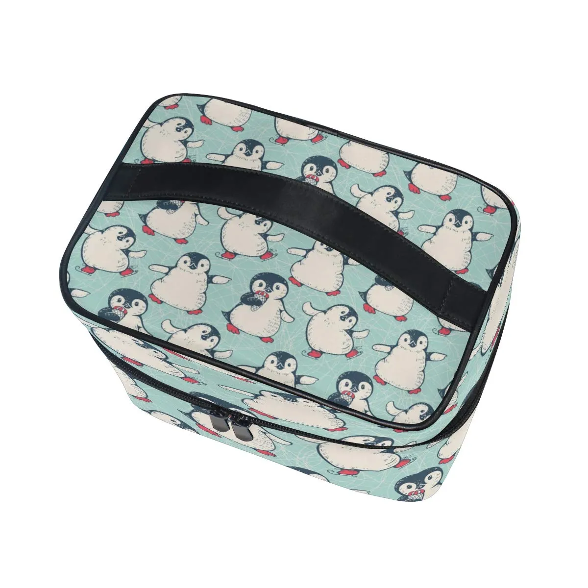 Cute Penguin Makeup Bag Portable Travel Cosmetic Bag Organizer Multifunction Case with Double Zipper Toiletry Bag for Woman (9"x6.2"x6.5")
