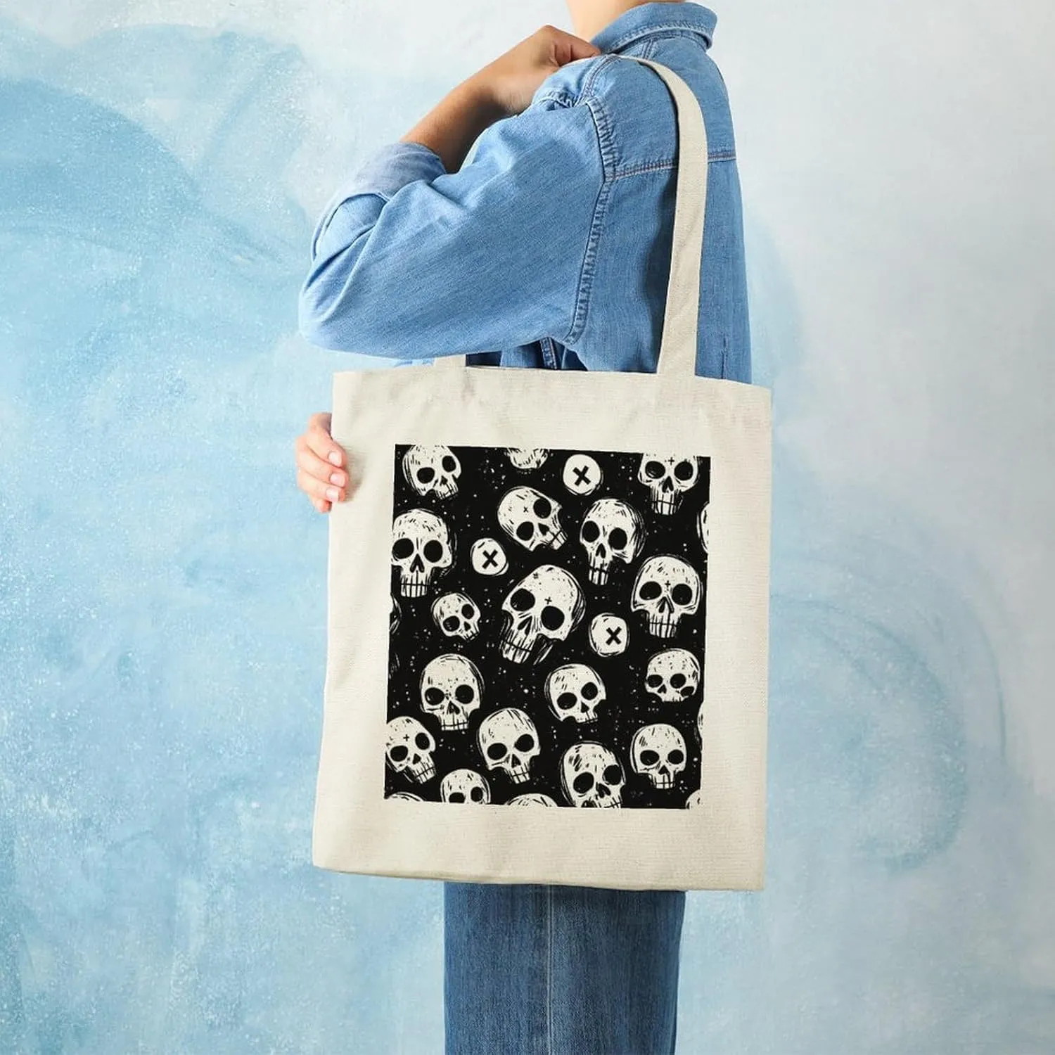 Cute Print Canvas Lightweight Tote Bags Casual Handbags Reusable Grocery Shopping Bag 13.4x15.8in