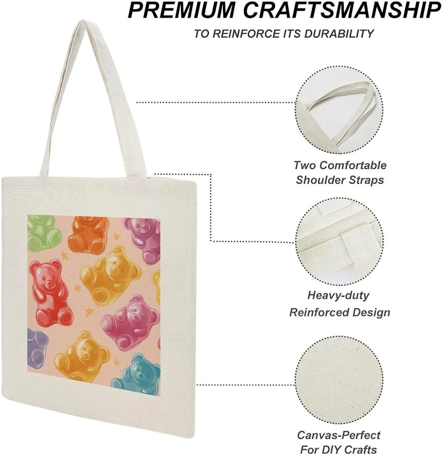 Cute Print Canvas Lightweight Tote Bags Casual Handbags Reusable Grocery Shopping Bag 13.4x15.8in