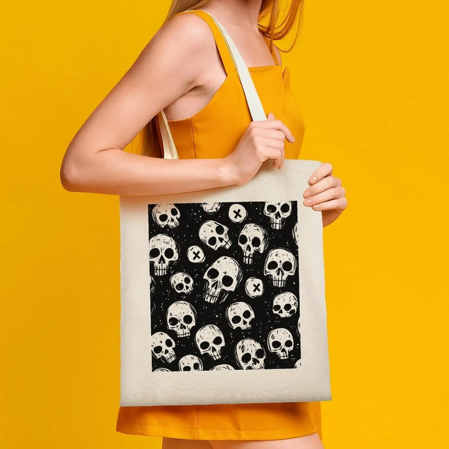 Cute Print Canvas Lightweight Tote Bags Casual Handbags Reusable Grocery Shopping Bag 13.4x15.8in