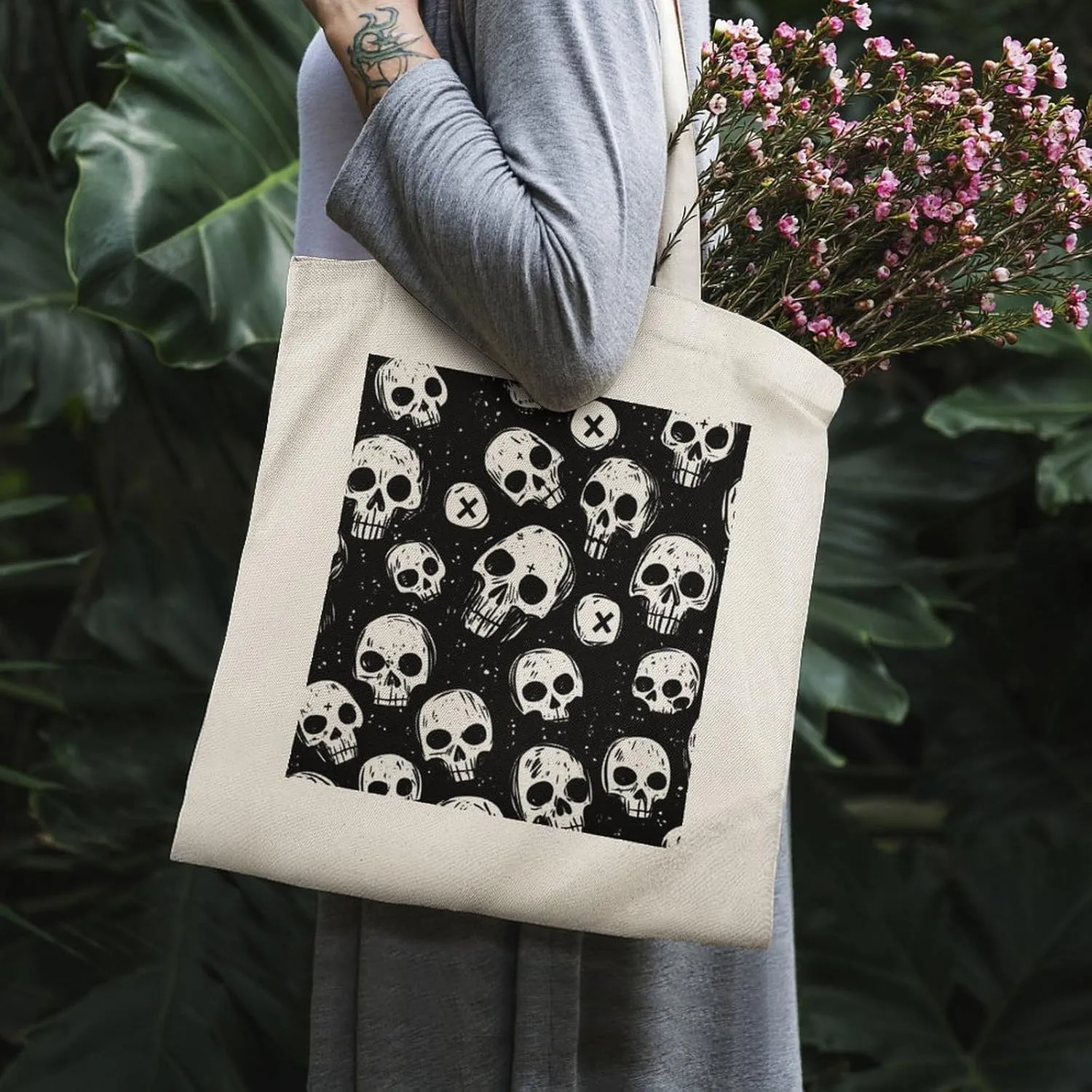 Cute Print Canvas Lightweight Tote Bags Casual Handbags Reusable Grocery Shopping Bag 13.4x15.8in