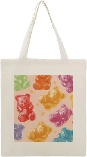 Cute Print Canvas Lightweight Tote Bags Casual Handbags Reusable Grocery Shopping Bag 13.4x15.8in