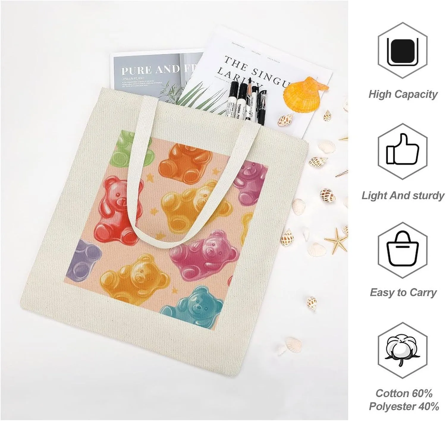 Cute Print Canvas Lightweight Tote Bags Casual Handbags Reusable Grocery Shopping Bag 13.4x15.8in