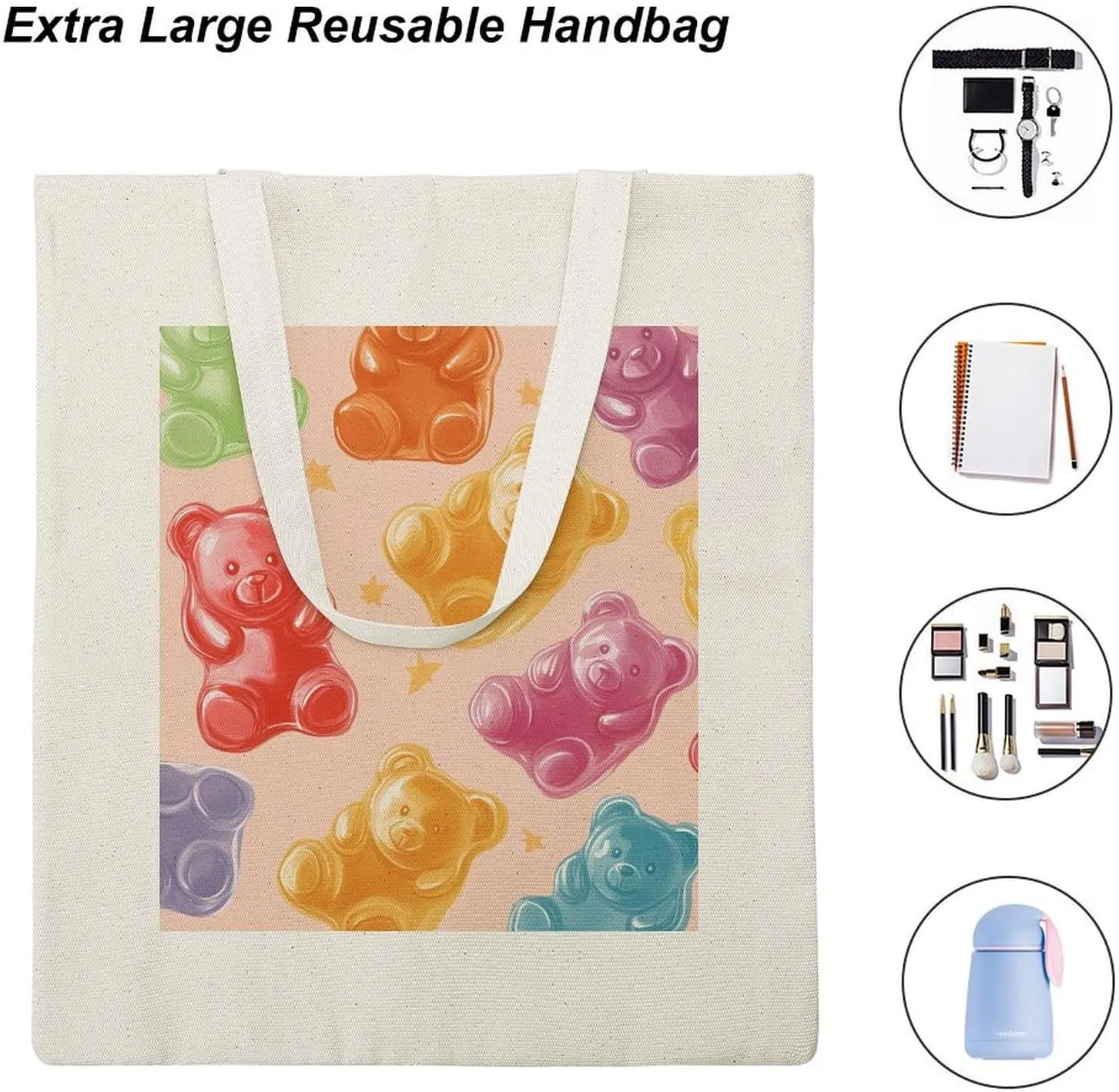 Cute Print Canvas Lightweight Tote Bags Casual Handbags Reusable Grocery Shopping Bag 13.4x15.8in