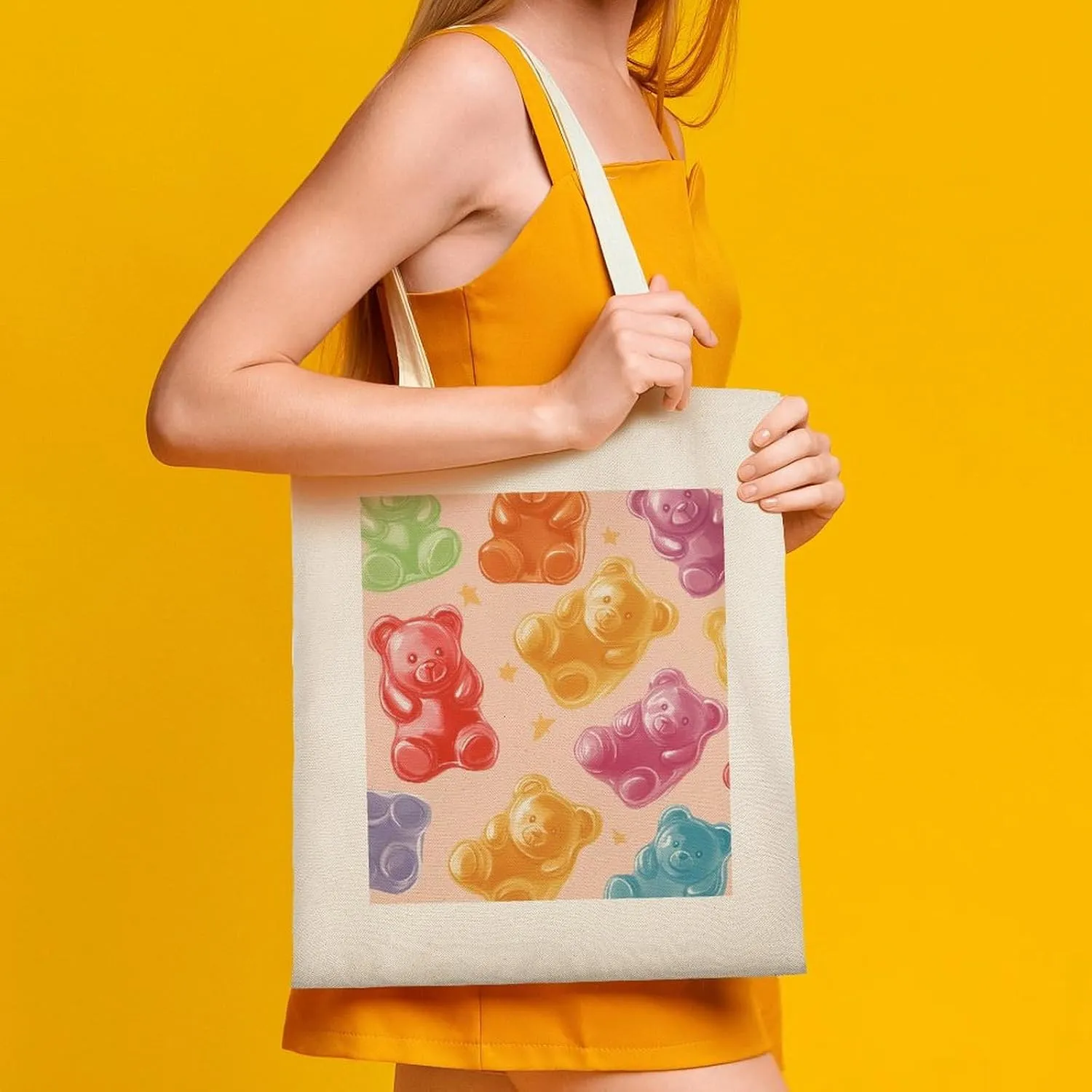 Cute Print Canvas Lightweight Tote Bags Casual Handbags Reusable Grocery Shopping Bag 13.4x15.8in