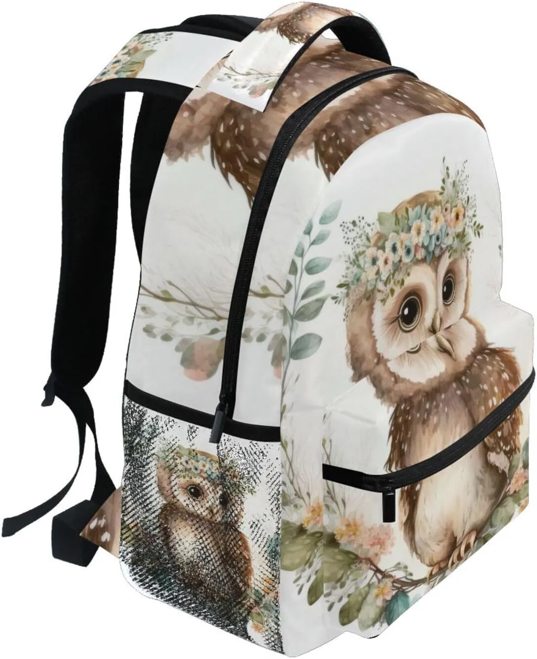 Cute Watercolor Owl Garland Backpack Daypack Shoulder Bag Book Bag Lightweight Back Pack with Reflective Strip Travel Laptop Daypack 12 ×16.9 In