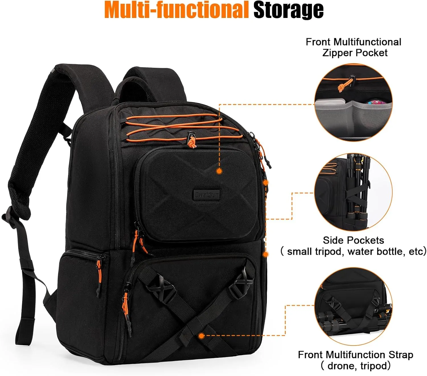 Cwatcun Camera Backpack Professional DSLR/SLR/Mirrorless, Waterproof Hardshell Case Large Camera Bag Outdoor Hiking Travel Multifunction Photography Backpack with Tripod Holder&Laptop Compartment 1.0