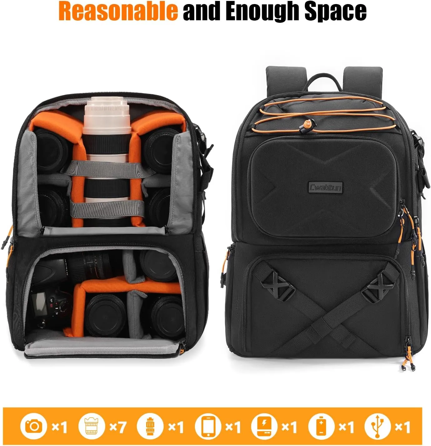 Cwatcun Camera Backpack Professional DSLR/SLR/Mirrorless, Waterproof Hardshell Case Large Camera Bag Outdoor Hiking Travel Multifunction Photography Backpack with Tripod Holder&Laptop Compartment 1.0