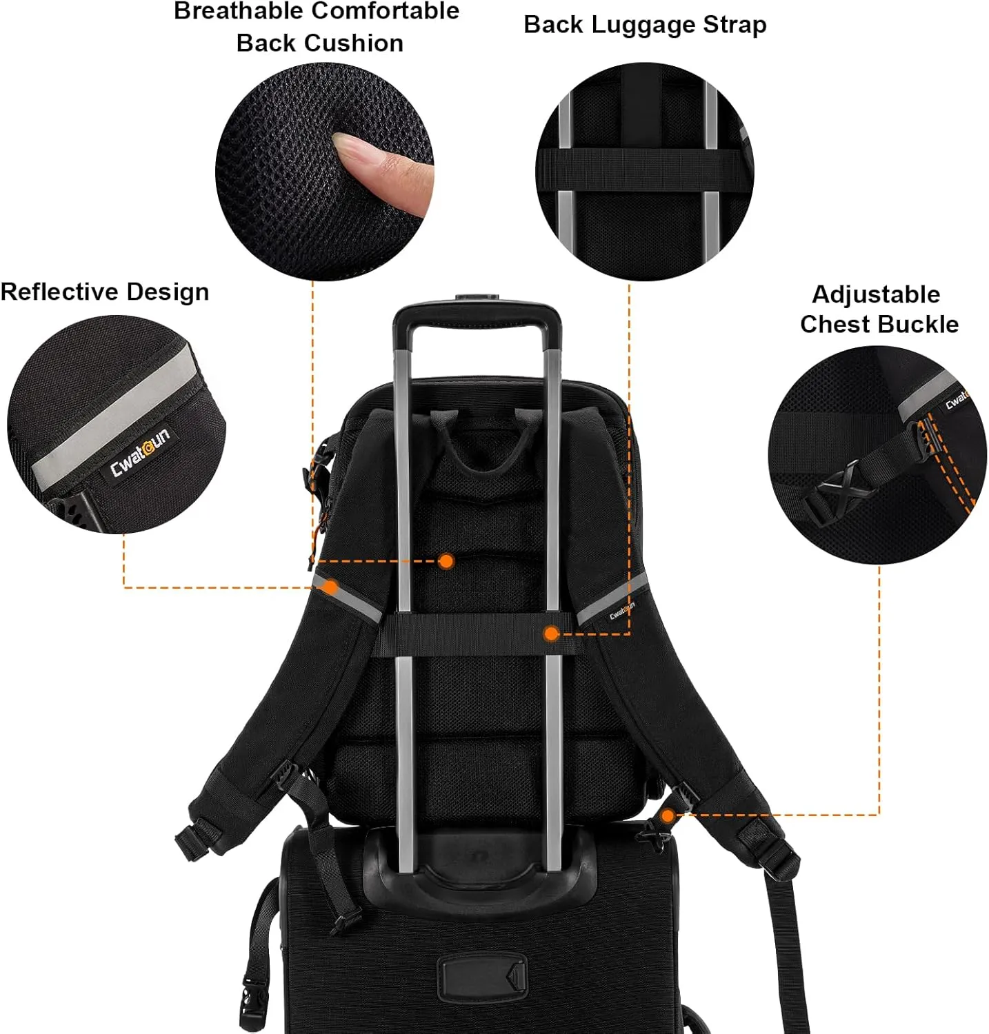 Cwatcun Camera Backpack Professional DSLR/SLR/Mirrorless, Waterproof Hardshell Case Large Camera Bag Outdoor Hiking Travel Multifunction Photography Backpack with Tripod Holder&Laptop Compartment 1.0