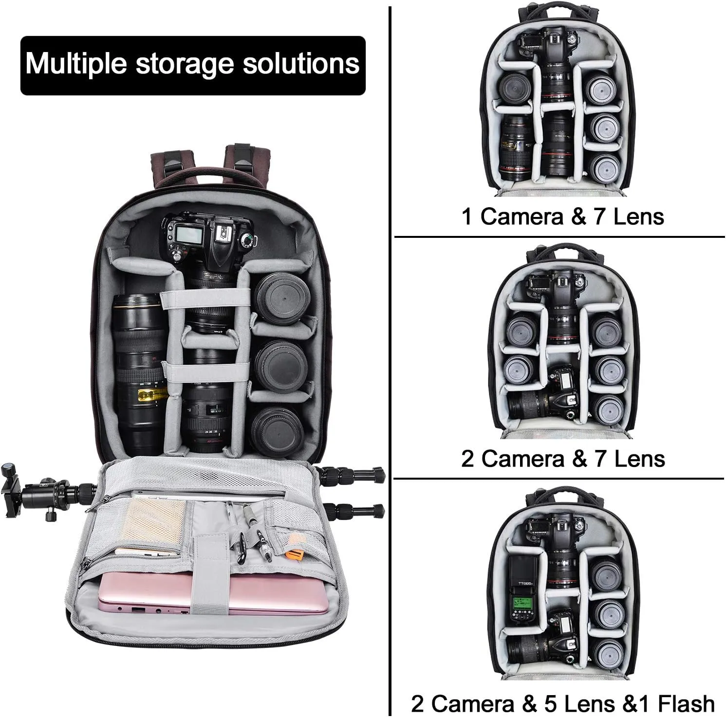 Cwatcun Camera Backpack with Rain Cover, Tripod Holder, USB Port, 15.6" Laptop Compartment, Waterproof Professional Photography Camera Case Bag for Canon Sony Nikon SLR DSLR Cameras, Lens, Brown